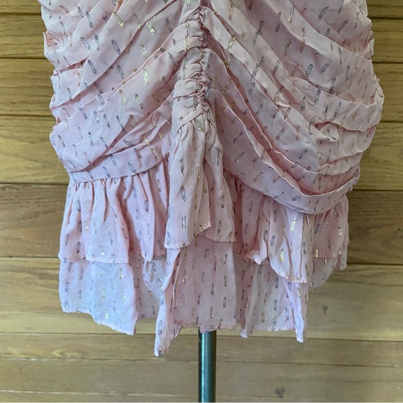 For Love & Lemons Chantal pink metallic gold ruffled mini dress - Picture 4 of 10